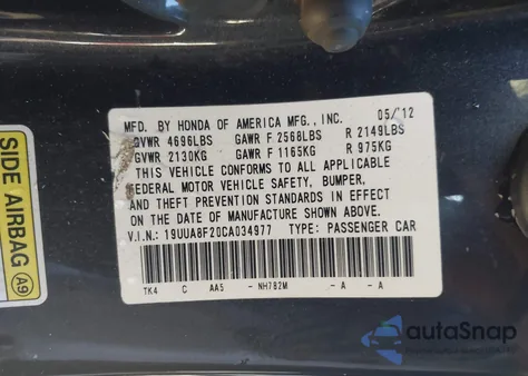 2012 Acura Tl 3.5 z USA, uszkodzony, nr VIN 19UUA8F20CA034977